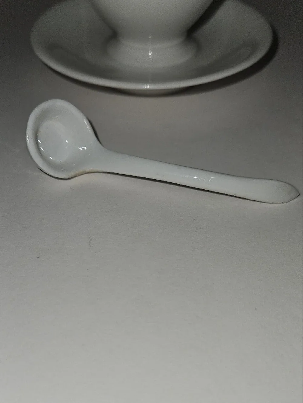White Ceramic Egg Cup with Saucer and Spoon